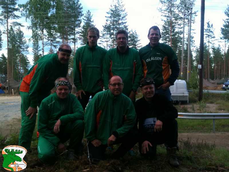 Älgens Jukolalag 2013, strax före start. Conny, Fredrik, Mika, Janne, Stefan, Jonas, Mats